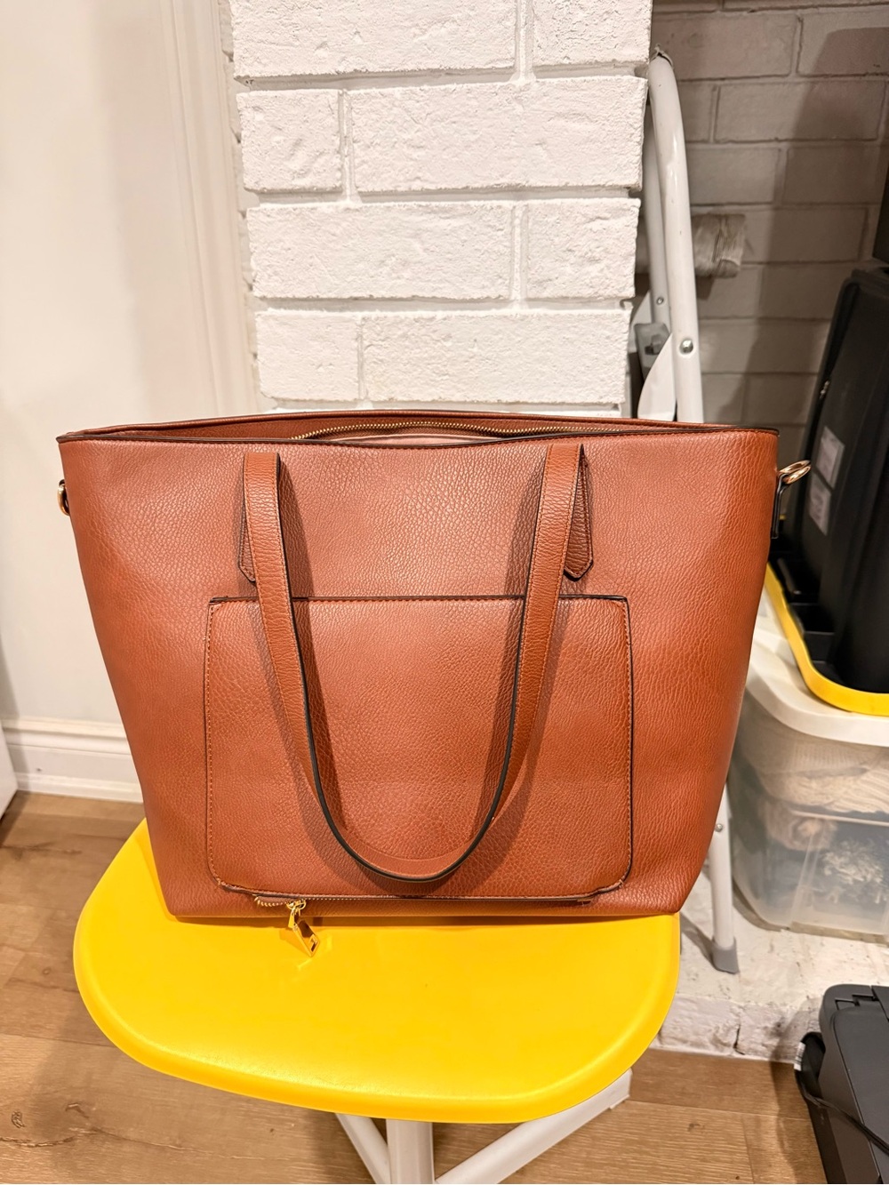 Poppy & Peonies Cognac Leather Tote Bag - Picture 3 of 8